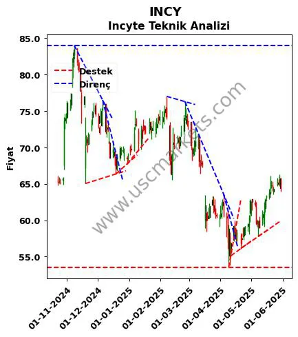INCY destek direnç Incyte teknik analiz grafik INCY fiyatı