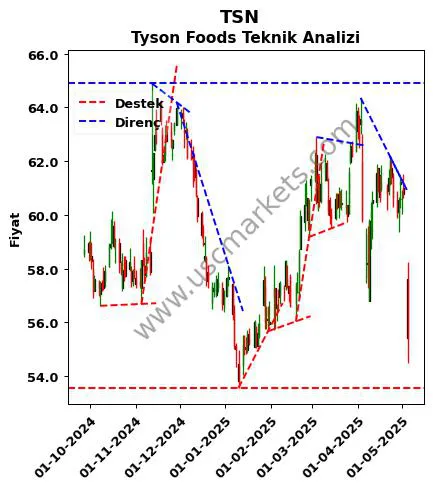 TSN destek direnç Tyson Foods teknik analiz grafik TSN fiyatı